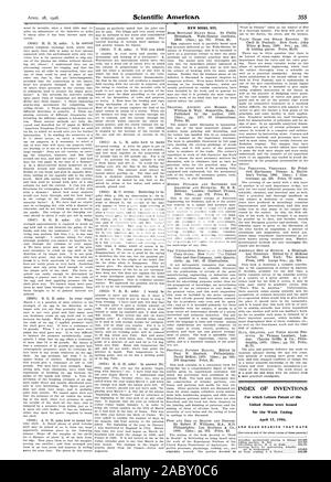 INDEX DER ERFINDUNGEN, für die Patentschriften der Vereinigten Staaten für die Woche bis zum 17. April 1906 erteilt wurden., Scientific American, 1906-04-28 Stockfoto