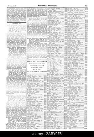 INDEX DER ERFINDUNGEN, für die Patentschriften der Vereinigten Staaten für die Woche Ende 29 1906 erteilt wurden., Scientific American, 1906-06-09 Stockfoto