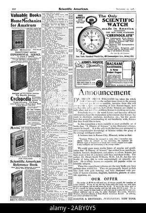 Von Ölen etc. Tor Ärzte Chirurgen und Pflegepersonal und für die genaue Tim ARDREY FAHRZEUG SCHEIBE CO.131-M E. Main St. Rochester N.Y., US A. Ankündigung UNSER ANGEBOT BALSAM SANITISSUE ein neues Toilettenpapier wertvolle Bücher 64; Home Mechanik für Amateure 20 - DRITTE AUSGABE experimentelle Wissenschaft. Von GEORGE. HOPKINS überarbeitete und erweiterte Ausgabe des Scientific American der Eingänge abfragen. 5. 900 neue Formeln. 1901 ANHANG. Postpaid. Stadium Illusionen und ScInntific Diver sion einschließlich Trick Fotografie ard Arbeiten an M auk. Gerade veröffentlichten wissenschaftlichen American Reference Book 12 Mo. 016 Seiten. Ill. Stockfoto