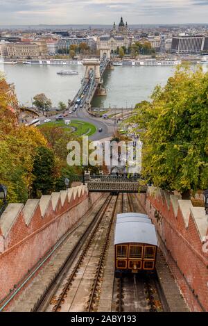 Standseilbahn auf dem Weg in die Budaer Burg, Budapest, Ungarn Stockfoto