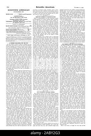 SCIENTIFIC AMERICAN gegründet 1845 wöchentlich an Nr. 361 Broadway veröffentlicht. New York 361 Broadway New York 361 Broadway New York eine schwedische HERAUSFORDERUNG FÜR DEN CUP EHRGEIZIGE REGELUNG DER ELEKTRIFIZIERUNG. Unsere wunderbare RAILROAD SYSTEM. Die Formel und die PRÜFMASCHINE., 1907-10-12 Stockfoto