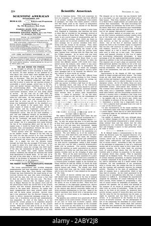 SCIENTIFIC AMERICAN gegründet 1845 wöchentlich an Nr. 361 Broadway veröffentlicht. New York 361 Broadway New York 361 Broadway New York DER MANN VOR DEM OFEN. Der derzeitige STATUS DER TRANSATLANTISCHEN. Die drahtlose Telegraphie. Die achte National Automobile Show im Madison Square Garden., 1907-11-16 Stockfoto