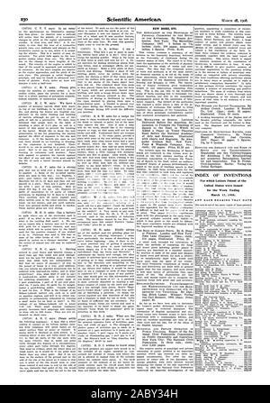 INDEX DER ERFINDUNGEN, für die Patentschriften der Vereinigten Staaten für die Woche endet am 17. März 1908 ausgestellt wurden., Scientific American, 1908-03-28 Stockfoto