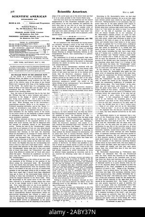 SCIENTIFIC AMERICAN gegründet 1845 Nr. 361 Broadway New York 361 Broadway. New York 361 Broadway. New York, 1908-05-02 Stockfoto