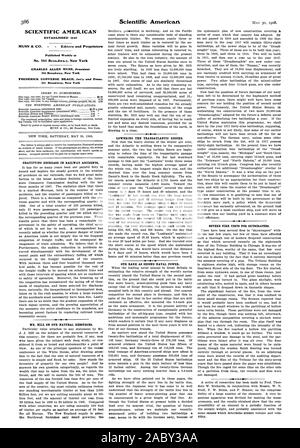 SCIENTIFIC AMERICAN gegründet 1845 MUNN & Co. Herausgeber und Eigentümer wöchentlich an Nr. 361 Broadway veröffentlicht. New York 361 Broadway. New York 361 Broadway. New York erfreulichen Rückgang der Unfälle. Herr HILL AUF UNSERER NATÜRLICHEN RESSOURCEN. Absenken der transatlantischen aufzeichnen. Unseren Rang als zweite SEEMACHT. Schwere Brand TESTS FÜR WOLKENKRATZER., 1908-05-30 Stockfoto