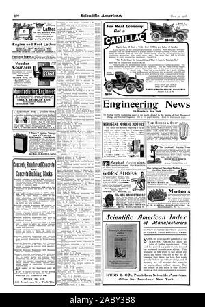 Die Reparatur kostet 50 Cents ein Week-Over 18 Meilen pro Gallone Benzin' die Wahrheit über die Automobil- und was es Kosten erhalten zu einem 'Cadillac Motor Car Co. in Detroit Michigan ein ND MUNN Ca CO 361 Broadway New York. Stadt hohe Kapazität. Geringes Gewicht. Ein ERSATZ FÜR DIE TEURE WERKZEUG Motor und Fuß Drehbänke MASCHINE SHOP OUTFITS TOOLS UND LIEFERT beste Materialien. Beste Verarbeitung. Katalog Kostenlose Zähler Broschüre kostenlos VEEDER MFG. Co. ist sargeant St. Hartford Anschl Preis 9,00 $ CHAS. E. DRESSLER &. Co. Gegründet 1884 Engineering News ULLUSTRATED 214 Broadway New York KEROSIN SCHIFFSMOTOREN DuBRIE MOTOR CO. Stockfoto