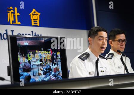 Hongkong, China. 29 Nov, 2019. Hauptkommissar der Polizei Public Relations Branche Kwok Ka - chuen nimmt an einer Pressekonferenz in Hong Kong, South China, Nov. 29, 2019. Credit: Lui Siu Wai/Xinhua/Alamy leben Nachrichten Stockfoto