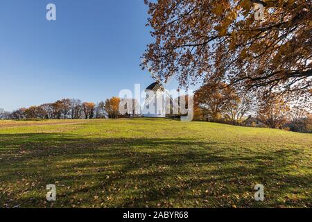 Krefeld-Traar - Ansicht von Egelsberg-Windmill von der Seite mit Herbst farbige Bäume, Nordrhein Westfalen, Deutschland, 29.11.2019 Stockfoto