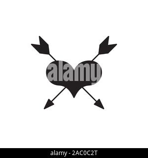 Schwarze Herz Abbildung Symbol auf weißem Hintergrund. Herz durch ein Pfeilsymbol Flachbild durchbohrt. Romantik Element. Vector Illustration, Symbol für lov Stock Vektor