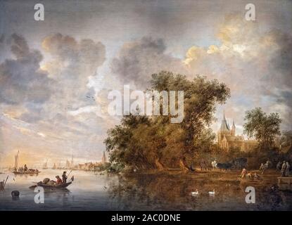 Flusslandschaft von Salomon Jacobszoon van Ruysdael (um 1602-1670), Öl auf Leinwand, 1643 Stockfoto