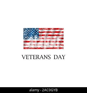 Veterans Day Vektor isoliert v illustartion mit Grunge USA-Flagge. Am 11. November. Rote und weiße Streifen, Sternen amerikanische patriotische Banner. Stock Vektor