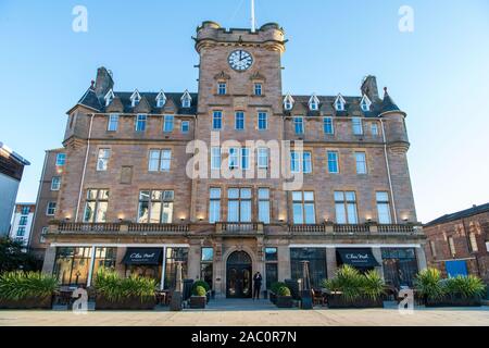 Nachricht von The Skies Malmaison, Leith - Projektion wird die Fassade des Hotels sein, mehr oder weniger in seiner Gesamtheit Stockfoto