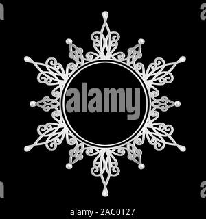 Silver snowflake Frame auf schwarzem Hintergrund Stock Vektor