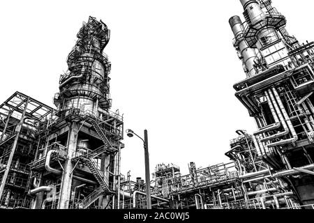 Öl- und Gasindustrie, Raffinerien, petrochemische Anlage Bereich auf weißen Hintergrund. Stockfoto