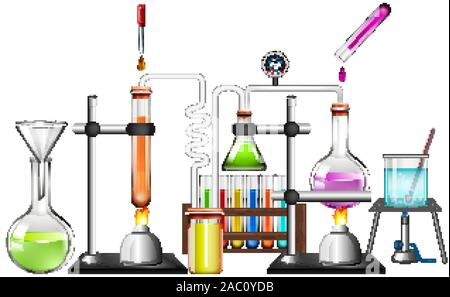 Einstellen der Wissenschaft Ausrüstungen auf weißem Hintergrund Abbildung Stock Vektor