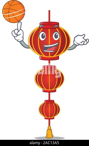 Maskottchen der Lampion Lampion Zeichentrickfigur Stil mit Basketball Stock Vektor