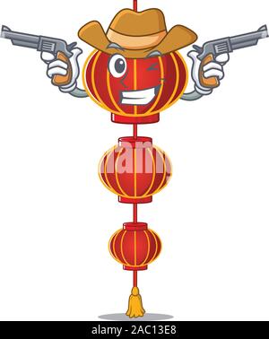 Lampion Lampion cartoon Charakter als ein Cowboy holding Guns Stock Vektor