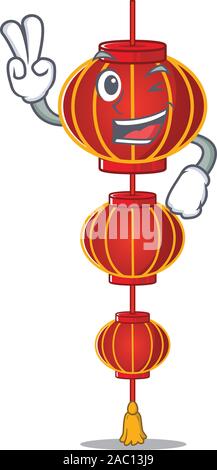Lampion Lampion Charakter Cartoon Stil mit zwei Fingern Stock Vektor