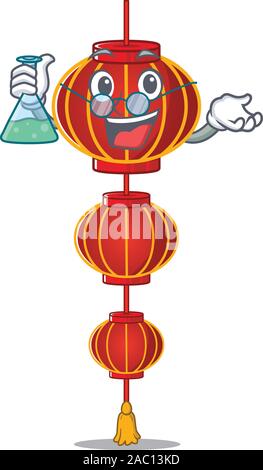 Smart Professor Lampion Lampion Zeichentrickfigur holding Glasrohr Stock Vektor