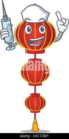 Süße Krankenschwester Lampion Lampion Charakter Cartoon Stil mit Spritze Stock Vektor