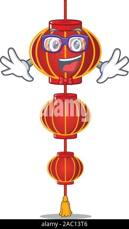 Super lustig Geek smart Lampion Lampion Maskottchen Cartoon Stil Stock Vektor