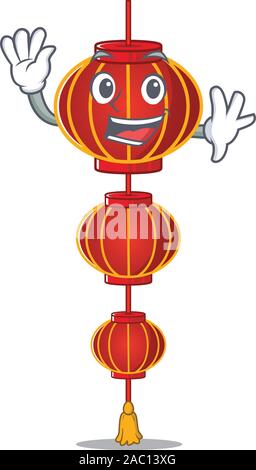 Winkende niedlich smiley Lampion Lampion Zeichentrickfigur Stil Stock Vektor