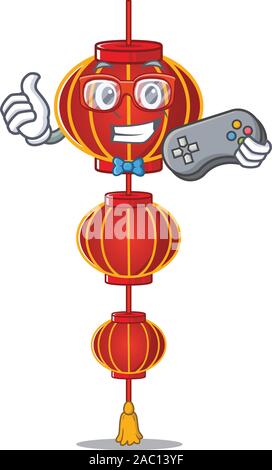 Süß geek gamer Lampion Lampion Zeichentrickfigur Stil Stock Vektor