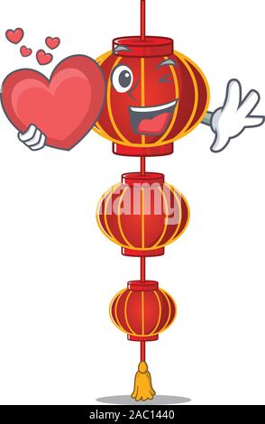 Mit herz Lampion Lampion Zeichentrickfigur Maskottchen Stil Stock Vektor
