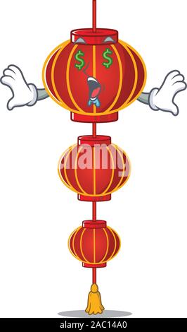 Lampion Lampion mit Geld Auge Zeichentrickfigur Stil Stock Vektor