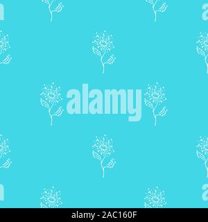 Nahtlose handgezeichnete Muster der abstrakten Löwenzahn Blumen auf blauem Hintergrund isoliert. Vektor floraler Abbildung. Cute doodle Moderne isolierte Pop Art Stock Vektor