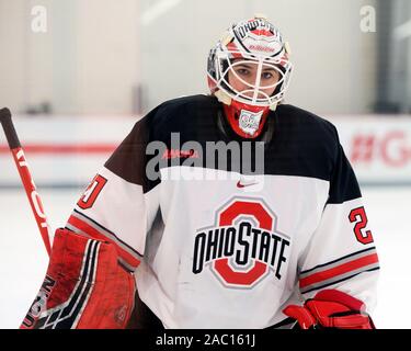 Columbus, Ohio, USA. 29 Nov, 2019. Ohio State Buckeyes Goalie Andrea BrÃ¤ndli (20) gegen Cornell in ihr Spiel in Columbus, Ohio. Brent Clark/CSM/Alamy leben Nachrichten Stockfoto