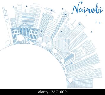 Umrisse Nairobi Kenia Skyline der Stadt mit blauen Gebäude und Kopieren. Vector Illustration. Business Travel und Konzept mit moderner Architektur. Stock Vektor