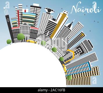 Nairobi Kenia Skyline der Stadt mit Gebäuden, blauer Himmel und Kopieren. Vector Illustration. Business Travel und Konzept mit moderner Architektur. Stock Vektor