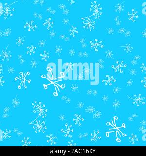 Nahtlose handgezeichnete Muster der abstrakten Löwenzahn Blumen auf blauem Hintergrund isoliert. Vektor floraler Abbildung. Nahtlose doodle Moderne isolierte pop Stock Vektor