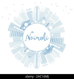 Umrisse Nairobi Kenia Skyline der Stadt mit blauen Gebäude und Kopieren. Vector Illustration. Business Travel und Konzept mit moderner Architektur. Stock Vektor