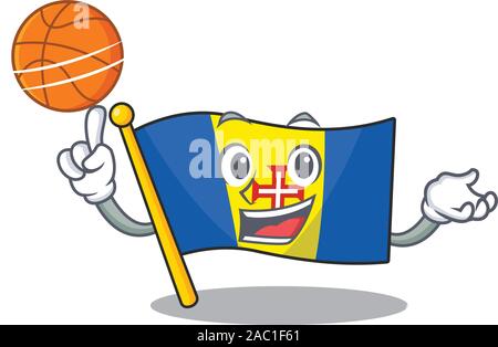 Maskottchen der Flagge madeira Zeichentrickfigur Stil mit Basketball Stock Vektor