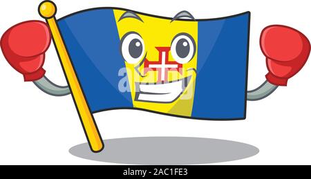 Funny Boxing Flagge madeira Zeichentrickfigur Stil Stock Vektor