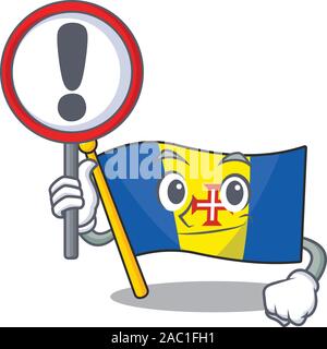 Cartoon Stil der Flagge Madeira mit Schild in der Hand Stock Vektor