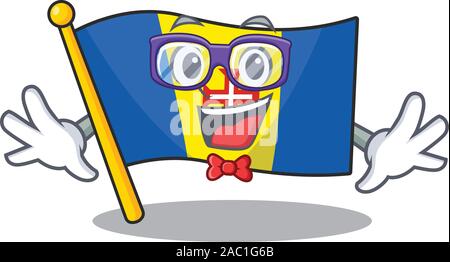 Super lustig Geek smart Flagge madeira Maskottchen Cartoon Stil Stock Vektor