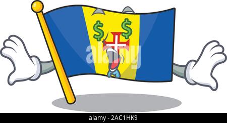 Flagge Madeira mit Geld Auge Zeichentrickfigur Stil Stock Vektor