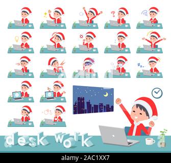Eingestellt von Santa Claus kostüm Junge auf Schreibtisch arbeiten. Es gibt verschiedene Aktionen wie Gefühle und Müdigkeit. Es ist Vektor Kunst so ist es leicht zu bearbeiten. Stock Vektor