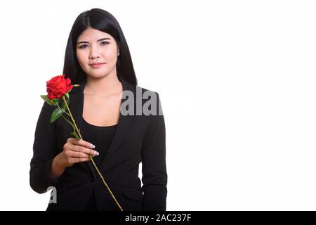 Studio Portrait von jungen asiatischen Frau isoliert gegen den weißen Hintergrund Stockfoto