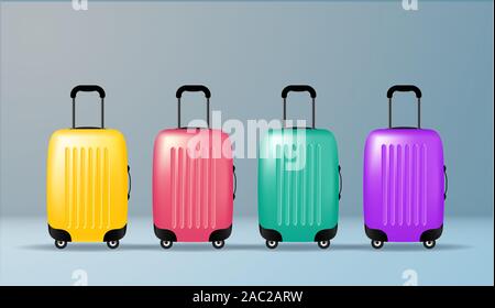 Farbe Kunststoff Reisetasche Vector Illustration. Objekt. Sommer, Urlaub Stock Vektor