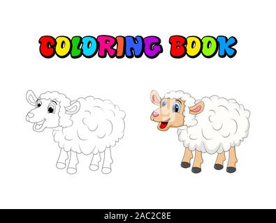 Cartoon niedlichen weißen Schafe Malbuch, Seiten. Schaf stehend für farm Konzept. Vector Illustration auf weißem Hintergrund Stock Vektor