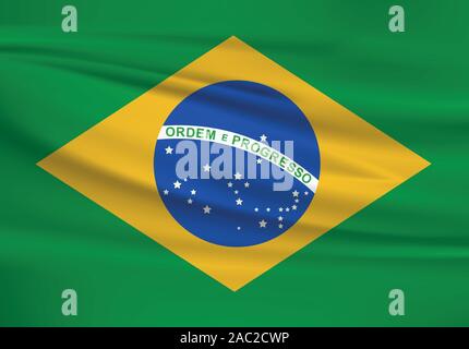 Winkende Brasilien Flagge, offizielle Farben und Verhältnis zu korrigieren. Brasilien Landesflagge. Vector Illustration. Stock Vektor