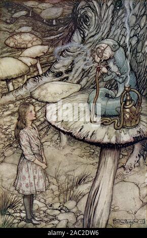 Arthur Rackham der Illustration für die Ausgabe 1907 von Alice im Wunderland von Lewis Carrol - "Rat von einem Caterpillar' Stockfoto