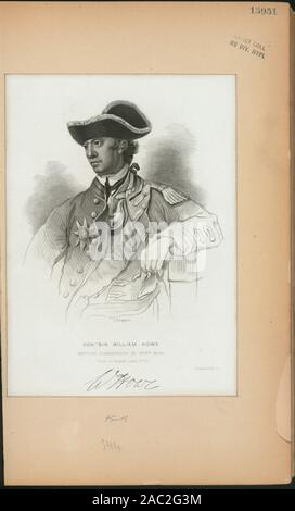 Gen Sir William Howe, der britische Oberbefehlshaber, Illustriert von Thomas Addis Emmet, 1880. Band 2 besteht aus Seiten 1-99 von 1865, quarto, Ausgabe der Arbeit, Band 3, Seiten 99-213, Band 5, Seiten 303-400. Zitat/Referenz: EM 13051 gestochen von J. RogersGen. Sir William Howe, britischen Oberbefehlshaber. Stockfoto