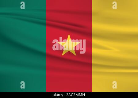Winkende Kamerun Flagge, offizielle Farben und Verhältnis zu korrigieren. Kamerun Flagge. Vector Illustration. Stock Vektor