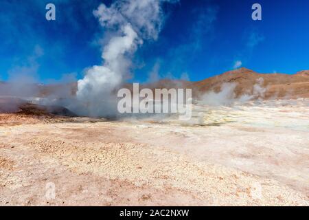 Der Geysir Feld Sol de Mañana", National Park Reserva National de Fauna Andina Eduardo Avaroa, im Südwesten von Bolivien, Potosi, Lateinamerika Stockfoto