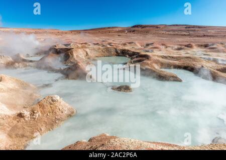 Der Geysir Feld Sol de Mañana", National Park Reserva National de Fauna Andina Eduardo Avaroa, im Südwesten von Bolivien, Potosi, Lateinamerika Stockfoto